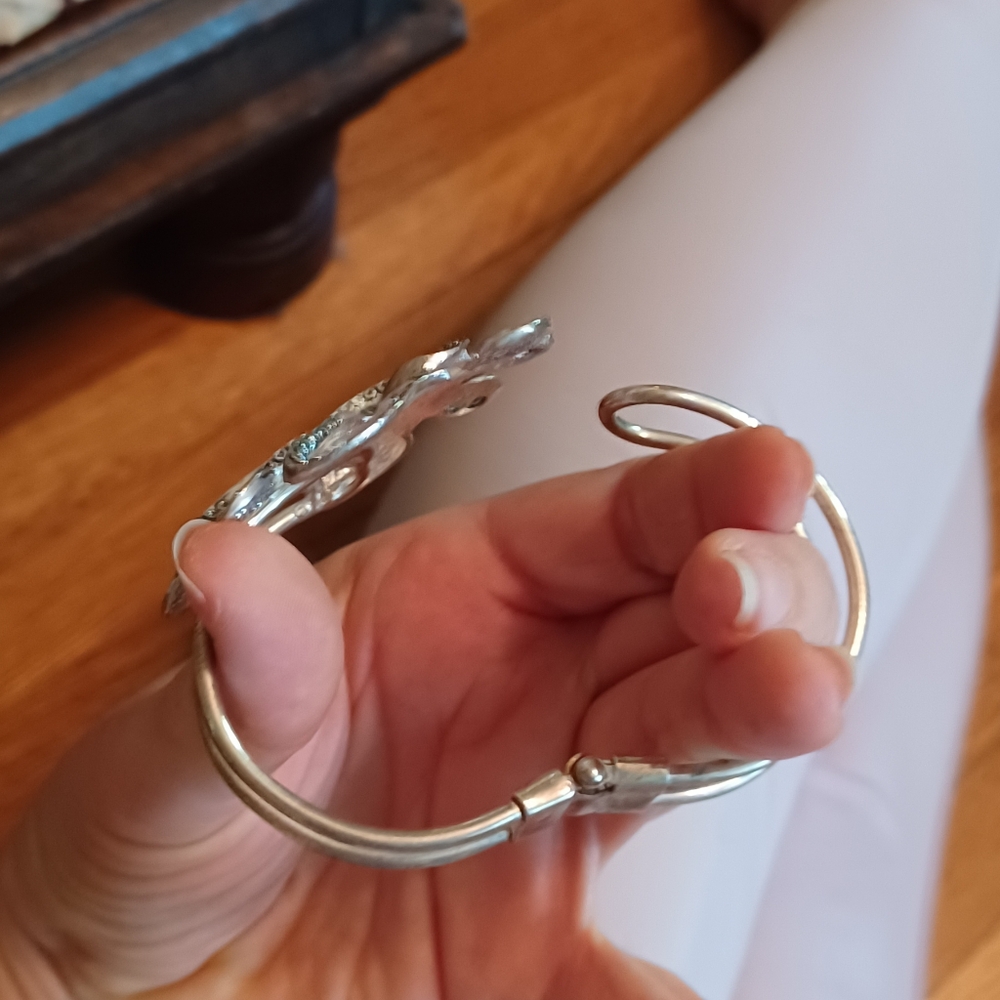 Silvertone Octopus Hinge Cuff Statement Bracelet - image 3